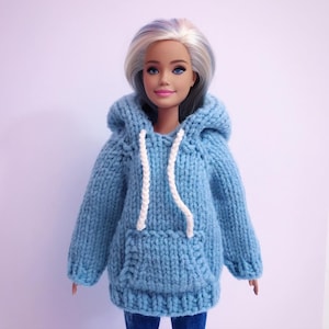 Hoodie oversize for fashion doll, PDF knitting pattern for fashion doll