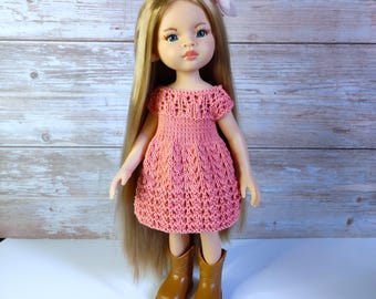 Rosewood Daydream dress for paola Reina doll 12,5 inch, PDF knitting pattern for fashion doll