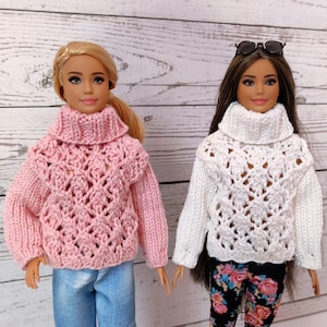 Ophelia sweater for fashion doll, PDF knitting pattern for fashion doll