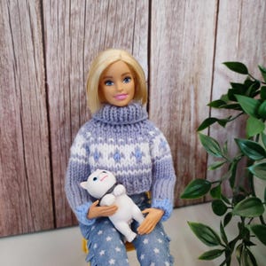 Lya sweater for fashion doll, PDF knitting pattern for fashion doll