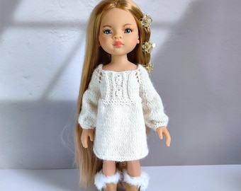 Rosewood Daydream dress for paola Reina doll 12,5 inch, PDF knitting pattern for fashion doll