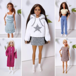Clothes for fashion dolls 12 inch, PDF knitting pattern for fashion doll