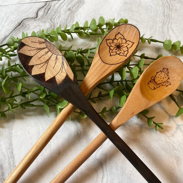 Wood Burned Spoons Etsy