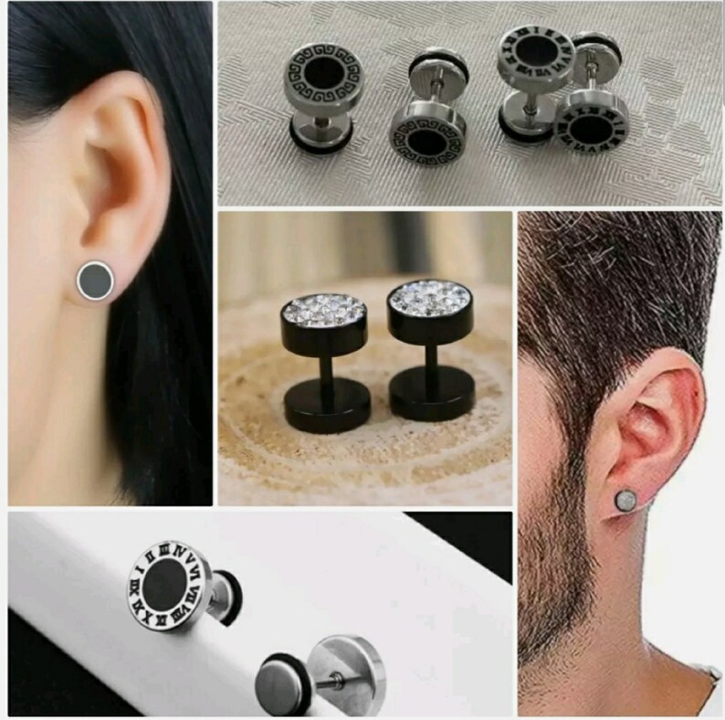 Small Stainless Steel Plus Sign Mens Tools Screw Earrings Screwback 7/8 inch Small Stainless Steel Plus Sign Mens Tools Screw Earrings Screwback 7/8 inch