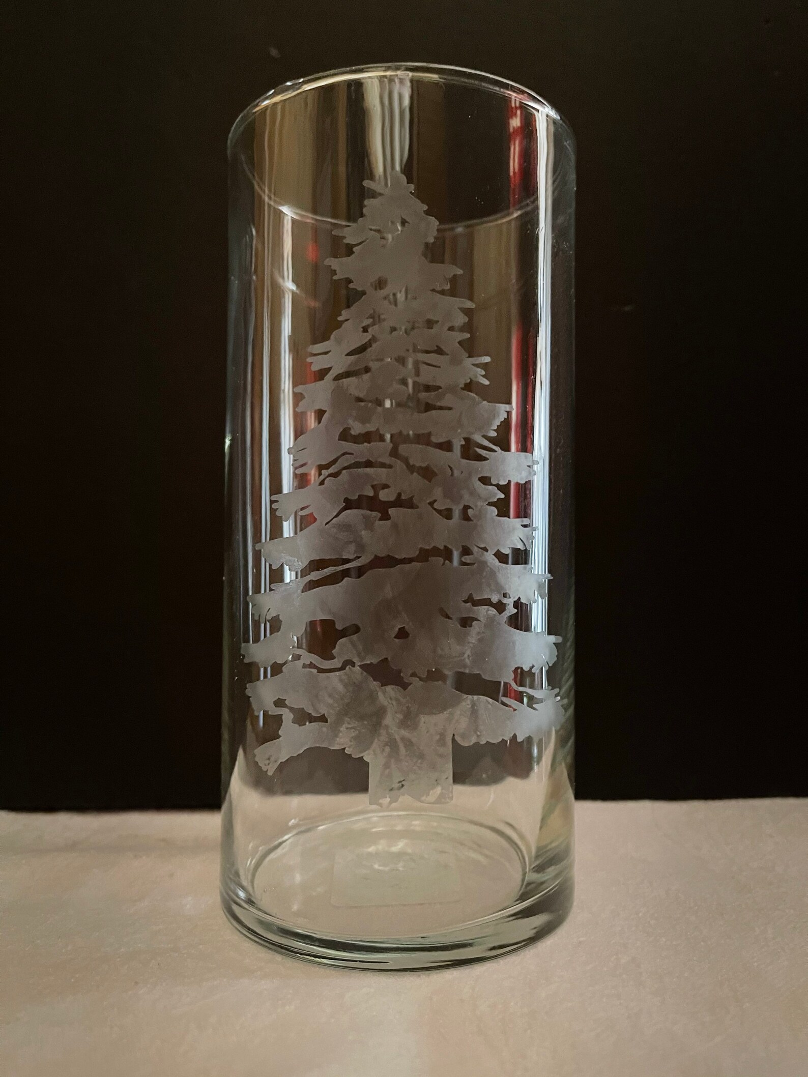 Glass Vase With Etched Pine Tree Etsy