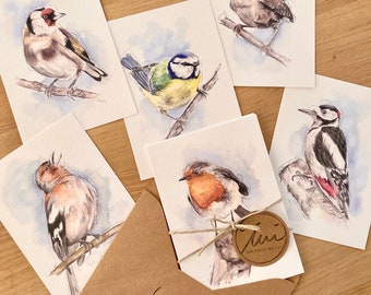 3-6 domestic birds I watercolor postcard set
