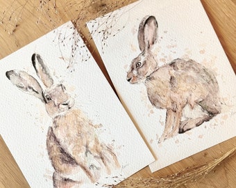 Watercolor bunnies | 2 postcards | Easter cards