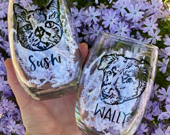 LIVE LOVE WINE HAND PAINTED GLASS WITH RHINESTONES /"WINE BECAUSE../"PRINTED GLASS