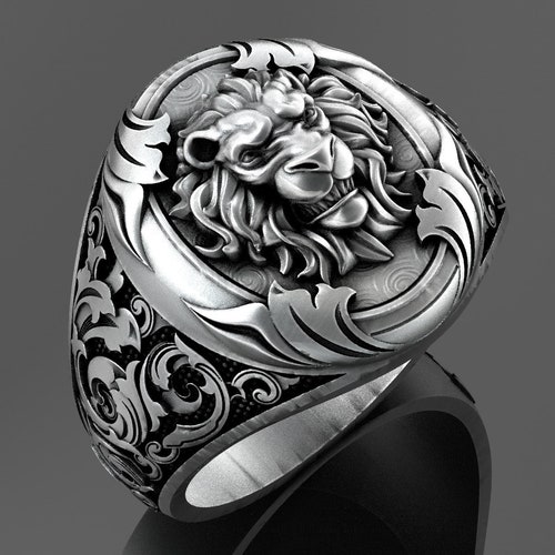 Mens Silver Lion Ring Lion Head Ring Silver Viking Etsy
