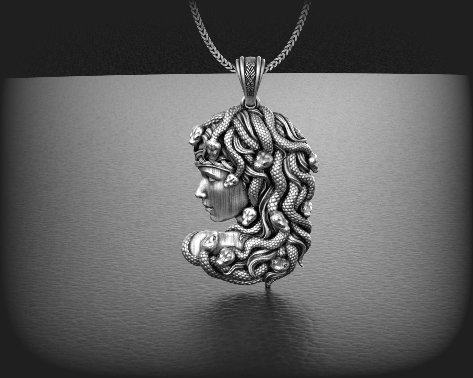 Silver Medusa Necklace Unisex Medusa Medallion Mens Medusa Etsy