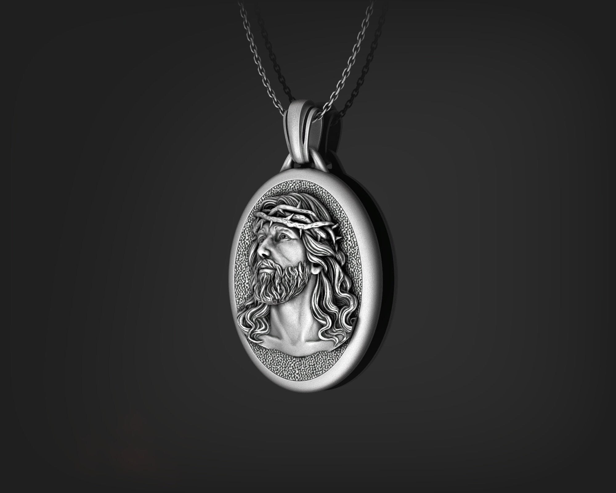 Personalized Silver Jesus Necklace Jesus Charm Medallion Etsy