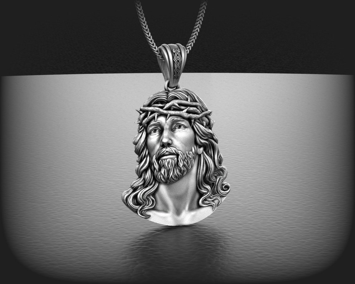 Silver Jesus Necklace Jesus Charm Medallion Christ Jesus Etsy Australia