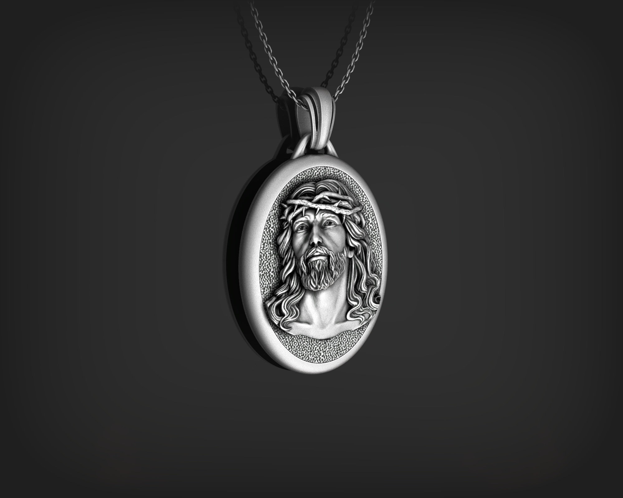 Personalized Silver Jesus Necklace Jesus Charm Medallion Etsy