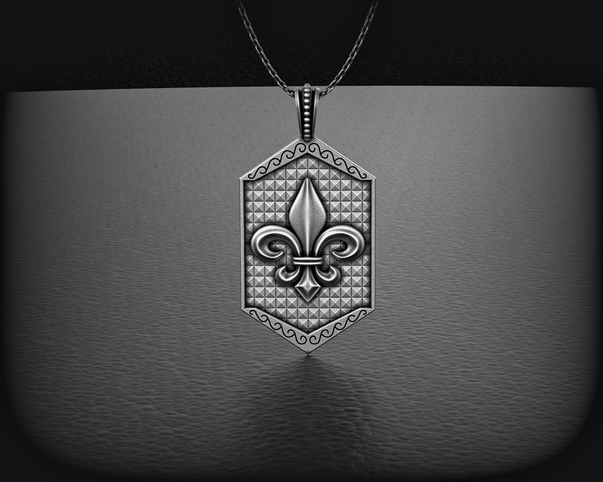 Fleur De Lis Silver Mens Necklace Patterned Fleur De Lis Etsy