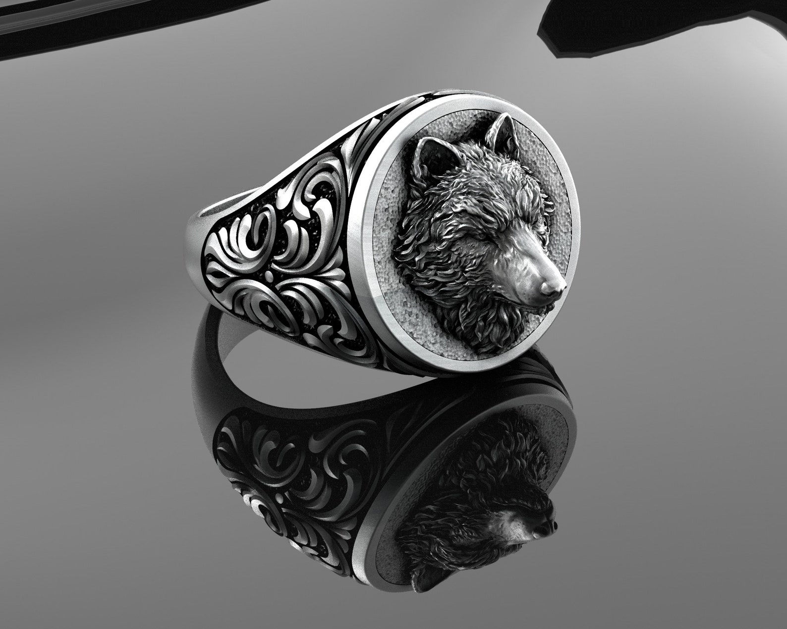 Mens Silver Wolf Ring Wolf Head Signet Ring Silver Viking - Etsy UK