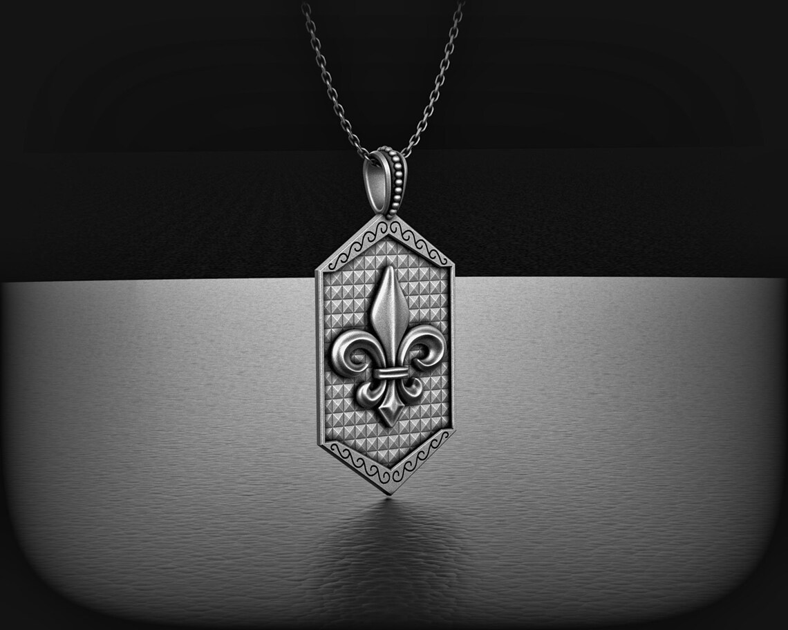 Fleur De Lis Silver Mens Necklace Patterned Fleur De Lis Etsy