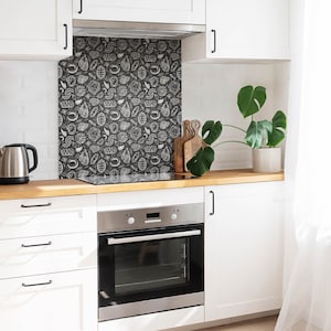 Drawing Theme of Food Tile Stickers, Removable Tiles, Food Tile Stickers, Black and white Decal Decoration, Kitchen Tile Stickers, Pack of 9