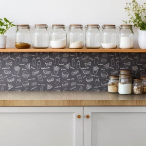 Fast Food Tile Stickers, Self Adhesive Tiles, Food Tile Stickers, Black and white Decal Decor, Wall Tile Stickers, Set of 9