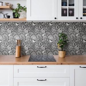 Black and White Sausages Tile Stickers, Self Adhesive Tiles, Food Tile Stickers, Black and white Decal Decor, Wall Tile Stickers, Set of 9