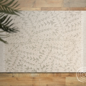 Branch From By William Morris Vinyl Floor Mat, Beige Vinyl Mat, Gray Vinyl Rug, Retro Linoleum Rug, Floor Mat, Livingroom Rug, Art Mat