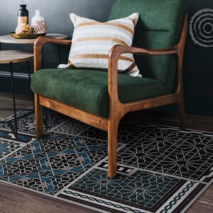 Retro Moresque Von Albert Racinet Vinyl Bodenmatte, Blaue Vinylmatte, Grauer Vinylteppich, Retro Linoleum, Bodenmatte, Dekorative Matte, Kunstmatte
