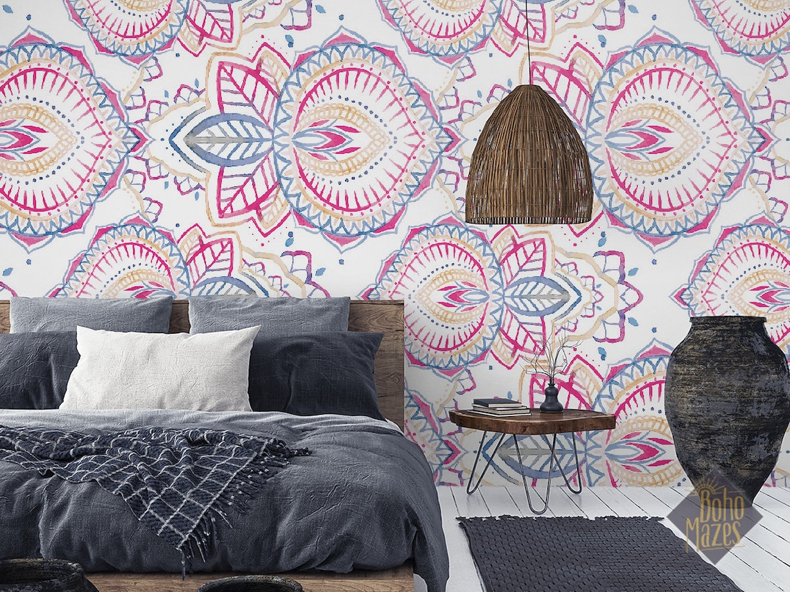 Indian Flowers 66 Peel and Stick Wallpaper White Beige - Etsy