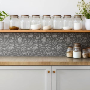 Drawing Theme of Food Tile Stickers, Removable Tiles, Food Tile Stickers, Black Decal Decoration, Kitchen Tile Stickers, Pack of 9