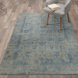 Abstract Worn Vinyl Floor Mat, Blue Linoleum Rug, Gray Vinyl Mat, Aesthetic Vinyl Rug, Floor Mat, Decorative Mat, Art Mat