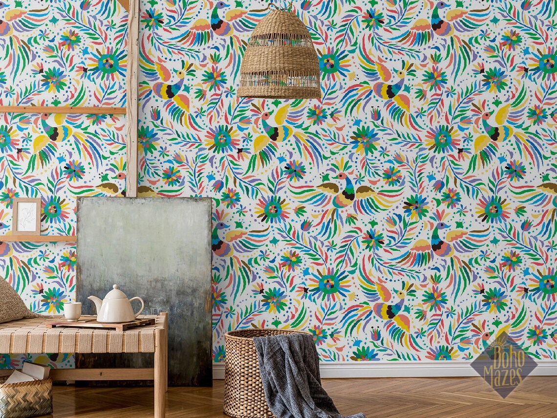 Mexican Birds 234 Peel and Stick Wallpaper White Blue - Etsy