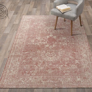 Retro Traditional Classic Vinyl Floor Mat, Pink Vinyl Rug, Beige Linoleum Rug, Retro Vinyl Mat, Kitchen Mat, Decorative Mat, Classical Rug