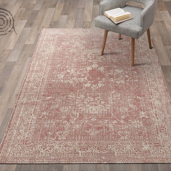 Tapis de sol en vinyle classique rétro traditionnel, tapis en vinyle rose, tapis en linoléum beige, tapis rétro en vinyle, tapis de cuisine, tapis décoratif, tapis classique