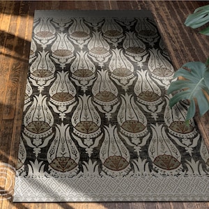 Bloemendecoratie door William Morris Vinylvloermat, beige vinyltapijt, groen linoleumtapijt, ornamentvinylmat, pvc-mat, decoratieve mat