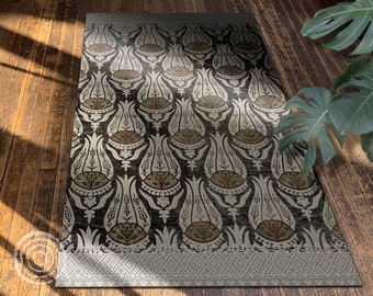 Floral Furnishing By William Morris Vinyl Floor Mat, Beige Vinyl Rug, Green Linoleum Rug, Ornament Vinyl Mat, PVC Mat, Decorative Mat