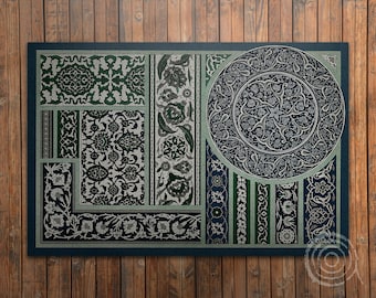 Vinylvloermat met patroon van Albert Racinet, groene vinylmat, zwart vinyltapijt, linoleumtapijt met patroon, vloermat, vloerkleed, kunstmat, cadeau
