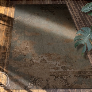Shabby Patchwork Vinyl Bodenmatte, Grüner Vinyl Teppich, Bronze Linoleum Teppich, Minimale Vinylmatte, Badematte, Komfortmatte