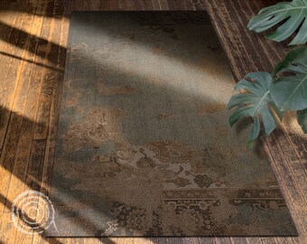 Shabby Patchwork Vinyl Floor Mat, Green Vinyl Rug, Bronze Linoleum Rug, Minimal Vinyl Mat, Bath Mat, Area Rug, Comfort Mat