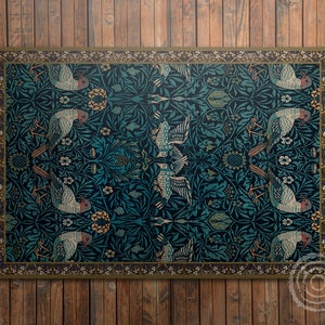 Bird On The Field By William Morris Vinyl Floor Mat, Yellow Linoleum Rug, Blue Vinyl Mat, Ornament Vinyl Rug, PVC Mat, Area Rug, Classic Rug