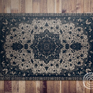 Ornament Mandala Vinyl Bodenmatte, Blaue Vinyl Matte, Beige Vinyl Teppich, Klassischer Linoleum Teppich, Bodenmatte, Vinylboden, Luxus Teppich
