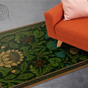 Floral By William Morris Vinyl Floor Mat, Green Vinyl Mat, Brown Vinyl Rug, Floral Linoleum Rug, Kitchen Mat, Decorative Mat, Art Mat