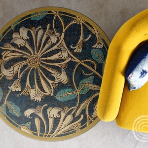 Honeysuckle By William Morris Round Vinyl Mat, Gold Linoleum Rug, Blue Vinyl Mat, Floral Vinyl Rug, Bath Mat, Vinyl Flooring, Luxury Rug