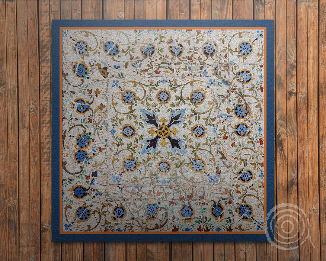 Mosaic With A Blue Frame Vinyl Floor Mat, Blue Vinyl Rug, Orange ...