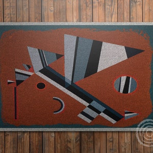 Gris By Wassil Kandinsky Vinyl Floor Mat, Red Vinyl Rug, Navy Linoleum Rug, Abstract Vinyl Mat, Kitchen Mat, Decorative Mat, Classical Rug