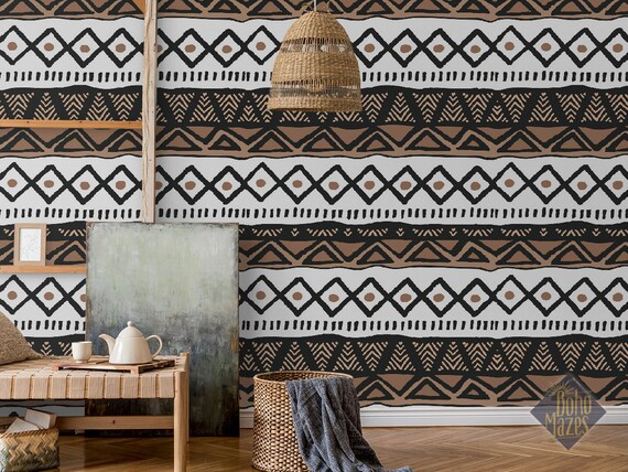 African Pattern 152 Wallpaper Roll Brown Beige Tribal New Zealand - Tribal Wall Art Nz African Pattern 152 Wallpaper Roll Brown Beige Tribal New Zealand - Tribal Wall Art Nz