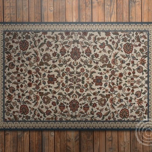 Ornamental Flowers Of Ivy Vinyl Floor Mat, Beige Vinyl Mat, Red Vinyl Rug, Floral Linoleum Rug, Kitchen Mat, Decorative Mat, Classical Rug