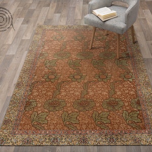 Alfombra de vinilo con aspecto retro de flores silvestres, alfombra de vinilo naranja, alfombra de linóleo de color bronce, alfombra de vinilo retro, alfombra de cocina, suelo de vinilo, alfombra de lujo
