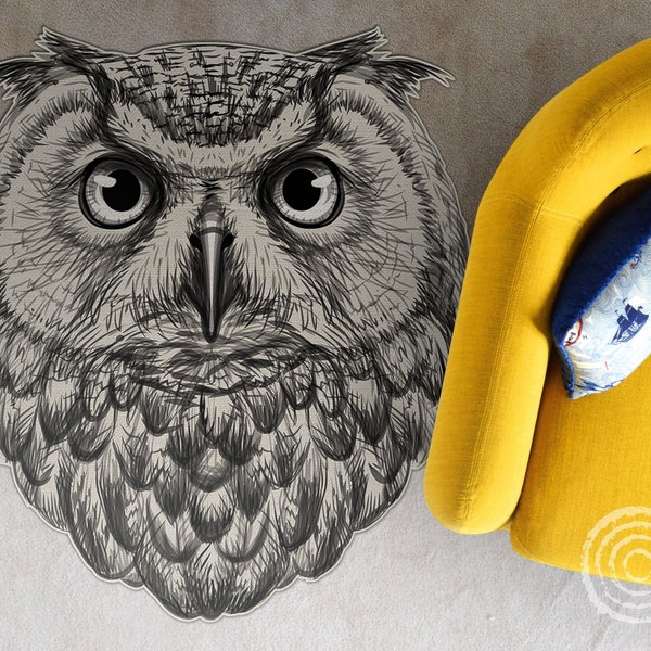 Owl Sketch Like A Linoryt Vinyl Floor Mat, Black Vinyl Rug, Beige Linoleum Rug, Animal Vinyl Mat, Kitchen Mat, Vinyl Flooring, Classical Rug