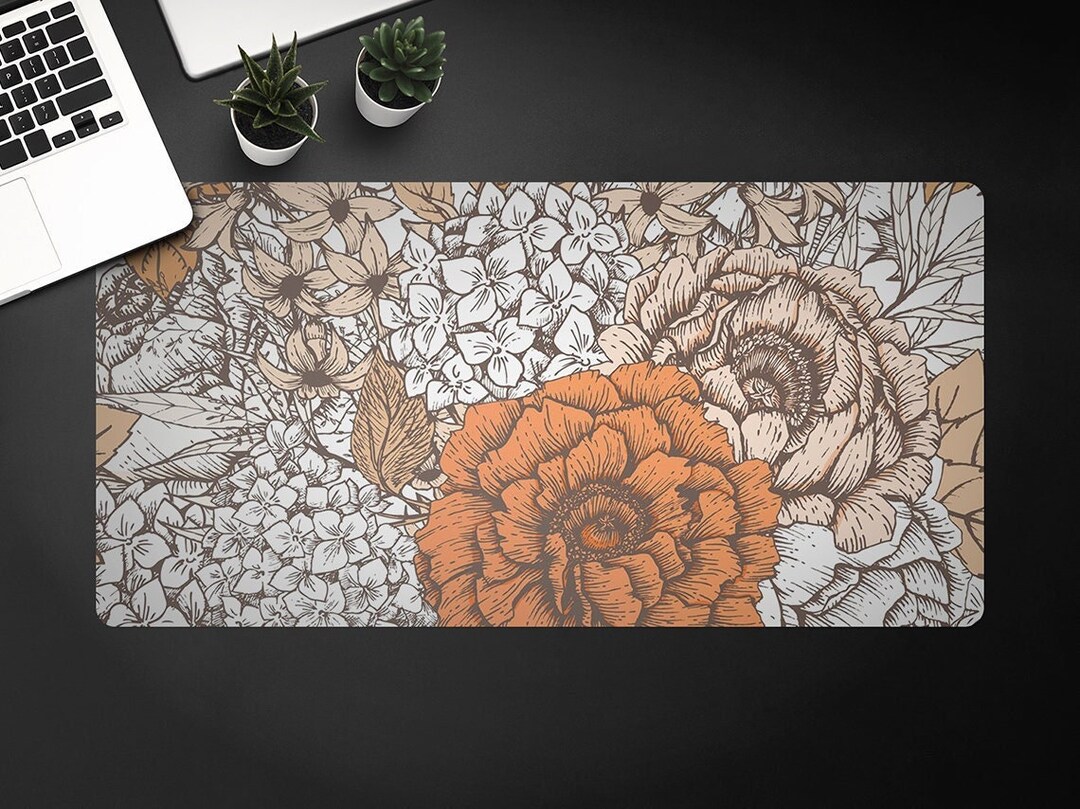 Home Decor Floral Orange Desk Mat, Keyboard Mat, Desktop Blotter