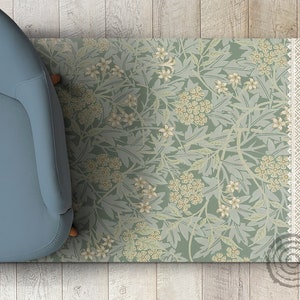 Jasmine Illustration By William Morris Vinyl Floor Mat, Beige Vinyl Mat, Blue Vinyl Rug, Floral Linoleum Rug, Livingroom Rug, Classical Rug