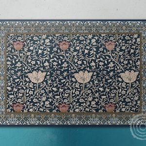 Medway By William Morris Vinyl Floor Mat, Blue Linoleum Rug, Bronze Vinyl Mat, Floral Vinyl Rug, PVC Mat, Area Rug, Comfort Mat