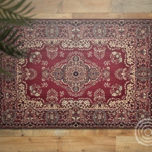 Ornament Carpet Vinyl Floor Mat, Red Vinyl Rug, Beige Linoleum Rug, Oriental Vinyl Mat, Kitchen Mat, Vinyl Flooring, Comfort Mat